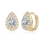 EVER FAITH Gorgeous Huggie Hoop Earrings, Gold 925 Sterling Silver White Pear Shaped Cubic Zirconia Tiny Drop Stud Earrings for Women Girls