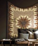 Popular Handicrafts Hippie Mandala Intricate Floral Design Indian Bedspread Tapestry 84x90 Inches(215cmsx230cms) Brown Black