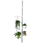 Baoyouni Indoor Plant Tension Pole Flower Display Stands Spring Loaded Flowers Hanging Rack Rod with 4 Adjustable Trays & Arm, Ivory