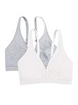 Fruit of the Loom Women's Wirefree Cotton Bralette Bra, Opaque, Heather Grey/White, 38A (Pack of 2)
