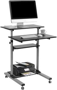 TechOrbits Rolling Desk for Laptop - Standing or Sitting Mobile Computer Cart with Wheels, Adjustable Height & 27.5-inch Surface - Portable Home Office Workstation - Black﻿