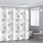 Shower Curtain Leaves Pattern for Bathroom, Waterproof PEVA Bath Curtain with 12 White Plastic Hooks, Durable, Mildew-Resistant, Dry Quick, Heavy Duty Thickness for Bathroom Decoration (L (71" x 87"))