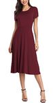 Urban CoCo Women's Short Sleeve Waisted Slim Fit Midi Dress (2XL, Wine Red)