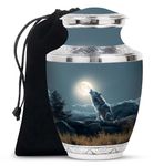 JAGASY Moonlit Howling Wolf Urn, Decorative Urn for Ashes for Women, Cremation Urns for Human Ashes, Funeral Urns, Urn for Ashes Adult Male, Large Urns for Human Ashes Adult (Size -10 Inch)