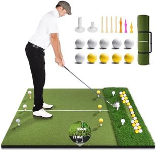 Premium Dual-Turf Golf Mat with Ball Tray, 5x4 FT Golf Hitting Mats Practice Outdoor Indoor Equipment with 10 Golf Balls, 9 Golf Tees, Golf Aid Training Swing Chipping Mat, Gifts for Men,Boy,Golfers