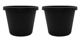 The HC Companies 24 Inch Round Prima Planter - Large Plastic Plant Pot with Rolled Rim for Indoor Outdoor Plants Flowers Herbs, Black (2 Pack)