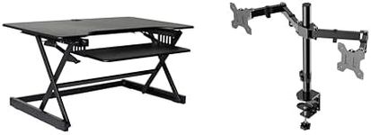 Rocelco 40" Large Height Adjustable Standing Desk Converter with Dual Monitor Mount Bundle - Quick Sit Stand Up Computer Workstation Riser - Retractable Keyboard Tray - Black (R DADRB-40-DM2)