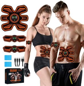 JOYTOUR EMS Appareil d'entraînement pour abdominaux, en ABS, sûr et efficace, appareil d'entraînement rapide EMS pour tout le corps, 10 hydrogels de rechange, 8 modes et 15 intensités, orange
