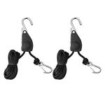 iPower 2-Pack 1/2 Inch 14.7-Feet Long Heavy Duty Adjustable Rope Clip Hanger Ratchet Tie Down (250lbs Weight Capacity) Reinforced Metal Internal Gears, Black