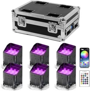 ZEMOJ IP65 Battery Powered LED Par Lights, Wireless Rechargeable 9x18W RGBWA+UV 6in1 Stage Uplights with APP & DMX512 Control for Wedding, Church & Outdoor Events (6 Packs with Case)