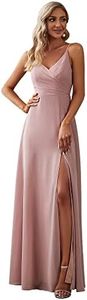 Ever-Pretty Women's Sexy Spaghetti Straps Chiffon Ruched V-Neck Slit Floor-Length Formal Dress Dusty Rose US06