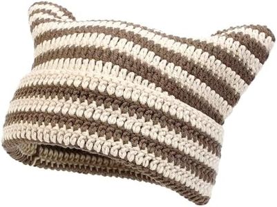 YAMEIZE Chapeau Tricoté à Oreilles de Bonnet Chat - Rayé pour Femmes Hommes Y2K Chaud Bonnet à Oreilles de Chat Striped Chapeau de Chat Beanie Bonnet d'hiver Filles Outdoor