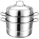 WUWEOT 11" Steamer Pot, 3 Tier Stainless Steel Steaming Pot Dim Sum Cookware, Food Vegetable Cooking Pan With Stackable Pan Insert/Lid for Vegetable, Dumpling, Stock, Sauce, Food