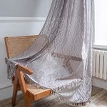 BHUSB 2 Panels Sheer Grey Lace Curtains for Bedroom Kitchen Dining Room Decorative Curtains Rod Pocket Boho Curtains 63 Inches Long Crochet Knit Drapes with Tassel,52x63 Inch