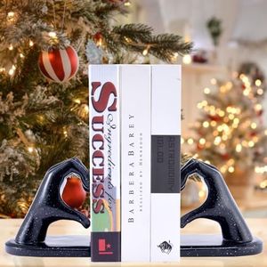Xmeden Black Bookends, Heavy Duty Bookend Holder Decor, Finger Heart Shaped, Modern Art Sculpture, Bookends Decorative, Boho Decor for Desktop Bedroom Study Room(Black)