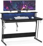 VASAGLE Gaming Desk with LED Lights and Built-in Power Outlets, LED Desk with Monitor Shelf, Computer Desk for 2 Monitors, 23.6 x 47.2 x 29.9 Inches, Ebony Black ULWD092B56