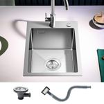 KEOKBON Topmount Stainless Steel Kitchen Sink 35 X 45 X 19 cm - Small Kitchen Sink PVD Coating NanoTek 3mm, Single Bowl Drop Sink with Waste and Overflow, Nano Silver