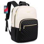 LOVEVOOK Laptop Backpack Womens,15.6 Inch Rucksack Bag for Women,School College Travel University Back Pack,Lightweight Large Work Bags with USB Charging Port, Ladies Backpacks, Black Beige