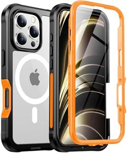 Red2Fire Designed for iPhone 16 Pro Case,[Built-in 9H Tempered Glass Screen Protector][Compatible with Magsafe][360 Full Body] [Heavy Duty Protection] Phone Case for iPhone 16 Pro 6.3" Orange/Clear