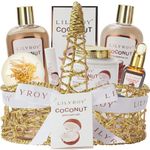 LILY ROY Bath Spa Gift Baskets Set Gifts for Women Coconut Bath and Body Spa Set Bath Spa Gift Set for Christmas Birthday Gifts Skin Care Gifts Set for Men Father's Day Mother‘s Day Spa Kit