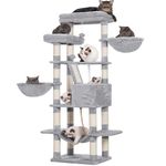 Heybly Cat Tree for Large Cats,68 inch Multi-Level Cat Tower for Indoor Cats,2 Widened Plush Perches Cat Condo with Scracthing Board and Big Caves,Light Gray HCT025W