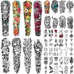 SOOVSY 46 Sheets Extra Size Full Arm Temporary Tattoo for Women with Lion Lily Daisy Peony Rose, Half Arm Temporary Tattoos for Girl with Butterfly Bird Snake Jewel, Fake Tattoos That Look Real and Last Long