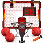 HYES Mini Basketball Hoop Indoor, Over Door Basketball Hoop with 7 LED Lighting/3 Modes/Scoreboard, Basketball Toys for Kids, Adults, Red