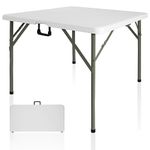 BQKOZFIN 36'' Square Folding Table, Indoor Outdoor Dining Table for 4, Resin Card Table Multipurpose Foldable Table for Picnic, Camping, Patio, Backyard, Poolside, White