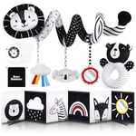 Joyreal Spiral Pram Toys for Babies - Black and White Sensory Toys, High Contrast Baby Newborn Toys, Car Seat Toys, Baby Rattles, Baby Sensory Cards, Baby Books 0-12 Months Gifts for Girls Boys