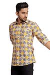 AKAIKA Men's Yellow Grey Checks Printed Regular Fit Full Sleeves Shirt | Mens Printed Shirt | M