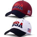 2 Pieces Patriotic Baseball Cap Adjustable Cotton Dad Hat USA Embroidered American Flag Cap for Men Women, Mixed Color, 5 1/8-7 1/4