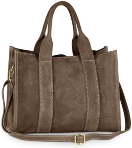 TAKEASY Italian Genuine Suede Tote Bag for Women with Adjustable Strap & Leather Trim | Structured Medium Shoulder Purse (Tobacco)