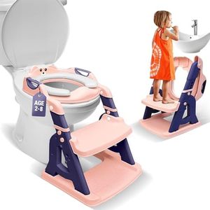 BAMBINAO 2-in-1 Potty Training Seat: Toddler Potty Training Toilet, Step Stool for Boys Girls! Potty Training Seat with Splash Guard, Anti Slip Pad & 5 Levels Height Adjustments! (Pink & Purple)