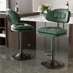 Nalupatio Modern Bar Stools Set of 2, Double-Layer Ergonomic Upholstered Bar Stools with Back, Adjustable Counter Stools, Swivel Barstools for Kitchen Island, Green