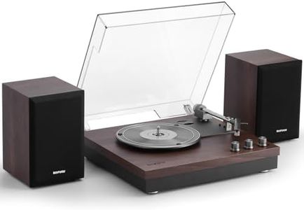 Retrospiler Giradischi, giradischi a 3 velocità con due altoparlanti esterni da 15 W, ingresso Bluetooth, ingresso AUX, riproduzione USB e registrazione LP-MP3, lettore vinile vintage, legno marrone