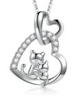 PAPAGENA Cat Necklace for Women Girls, 925 Sterling Silver Necklace with Zirconia, Cat Jewellery Pendant Necklaces Adjustable Chain 45+5cm, Gifts for Cat Lovers Women Girls