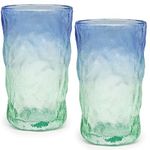 TOSSOW Drinking Glasses, Glacier Glasses Mug Glasses Set of 2 Water Glasses 350ML Glacier Pattern Glass Cups for Wine, Beer, Juice, Mojito and Cocktail (Blue Green)