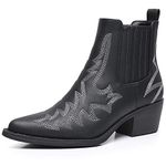 GLOBALWIN Cowboy Boots For Women Pointed Toe Pull On Chelsea Ankle Booties The Western Cowgirl Boots, 23yy05 Black2, 11