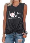 MEESHEEP Baseball Tank Tops Baseball Love Graphic Tee Shirts Women Summer Casual Loose Sleeveless Grey