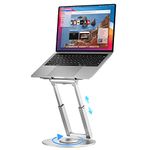 proffisy Laptop Stand for Desk Sitting/Standing Laptop Riser with 360 Degree Rotation Height Adjustable up to 18.9-inch Ergonomic Aluminum Laptop Holder for 11-17.3 inch Laptop Office Home, Silver