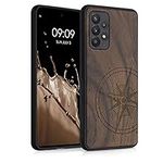 kwmobile Wood Case Compatible with Samsung Galaxy A52 / A52 5G / A52s 5G Case - Cover - Navigational Compass Dark Brown