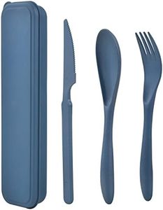 Noewmub Posate da Viaggio Plastica Riutilizzabili, Set di Posate da Viaggio con Custodia Forchetta, Coltello, Cucchiaio, Posate da Campeggio per Picnic, Scuola, Ufficio, Pranzo (Blu)