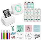 Aptika Mini Printer - Portable Sticker Maker with 14 Rolls Sticky Thermal Papers, Inkless Label Maker Machine for Study Anatomy Graphics Photos Address, Green