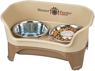 Neater Feeder - Express Model w/Slow Feed Bowl - Mess-Proof Dog Bowls (M/L, Cappuccino) Made in USA –Elevated, No Spill, Non-Tip, Non-Slip, Raised Stainless Steel Food/Water Pet Bowls Aid Digestion