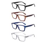 BOSAIL 4 Pack Reading Glasses Blue Light Blocking Large Square Frames with Spring Hinges, Anti Glare UV Eyestrain,Computer Readers for Men Women 1.75