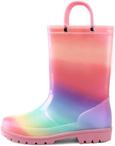 K KomForme Girls Boys Rain Boots Waterproof with Easy on Handles for Toddler/Little Kid/Big Kid