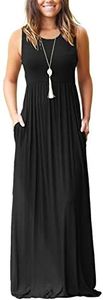 MISFAY Womens Summer Sleeveless Maxi Dress Loose Plain Casual Long Dress with Pockets, Z-black, Small