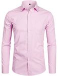 ZEROYAA Men's Long Sleeve Dress Shirt Solid Slim Fit Casual Business Formal Button Up Shirts with Pocket ZSSCL01 Pink Large