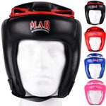 MAR | Black Headguard for Kickboxing, Thai Boxing & MMA Training, Rex Leather Material Head Guard for Face and Ear Protection, Headgear for Sparring Grappling, Muay Thai & Taekwondo, Protective Helmet