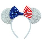 ZHENNAN 4th of July Headbands for Women Independence Day White Glitter Bow Hairbands for Girls 4th of July Party Decorations for Adult Independence Day Hair Accessories